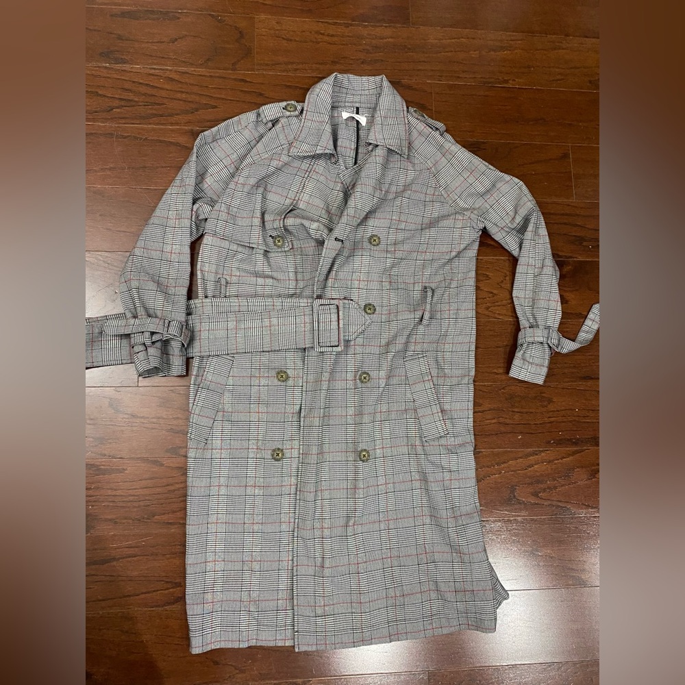 Decor Women's Black Plaid Jacket Trench Coat Small Collar Chic Streetwear